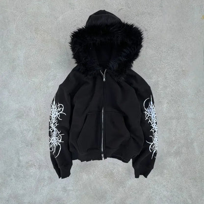 Y2K Fashion Collection Versatile Jacket Zip Up Hoodies Casual Plush fur Hooded Womens Comfortable Thickened Cardigan Coat Tops - SS69