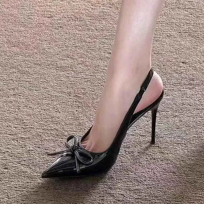 2025 New Butterfly Knot Fashionable Pointed Toe Hollow Back Women's Sandals High Heels Korean Style Spring Autumn Elegant Lad...