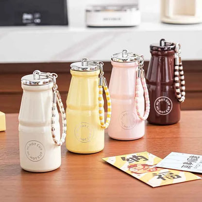 1pc Vintage Milk Coffee Cup 280ml Mini Stainless Steel Pocket Cup Portable Travel Lanyard Direct-Drinking Thermal Cup