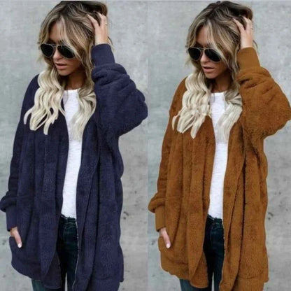 12 Colors Fleece Sweatshirt Long Cardigans Autumn Winter Female Long Sleeve Double Side Wear Flurry Loose Hoodie Coats Outwear