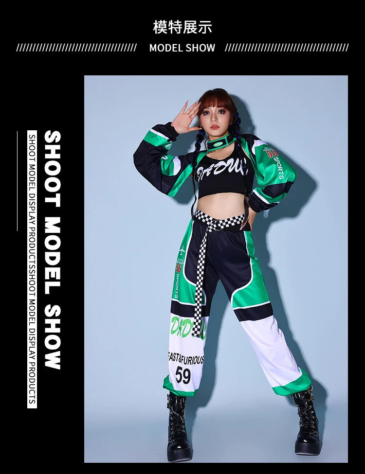 Green K-POP Jazz Dance Costume Set for Women
