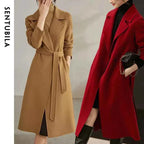 SENTUBILA Women 100% Wool Long Wrap Coat 2026 Elegant Notched Collar Belted Warm Double Faced Woolen Winter Overcoat W24O43352