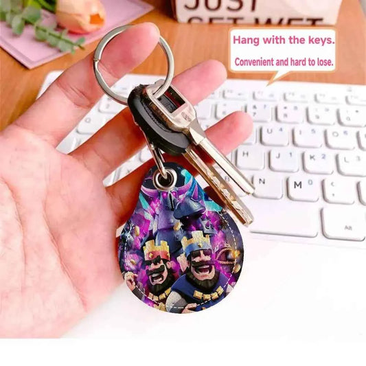 Game C-Clash Royale Anime Key Fashion PU Water Shape Keychain Women Car Key Holder Home Key Ring Charm Bag Car Pendant Gift