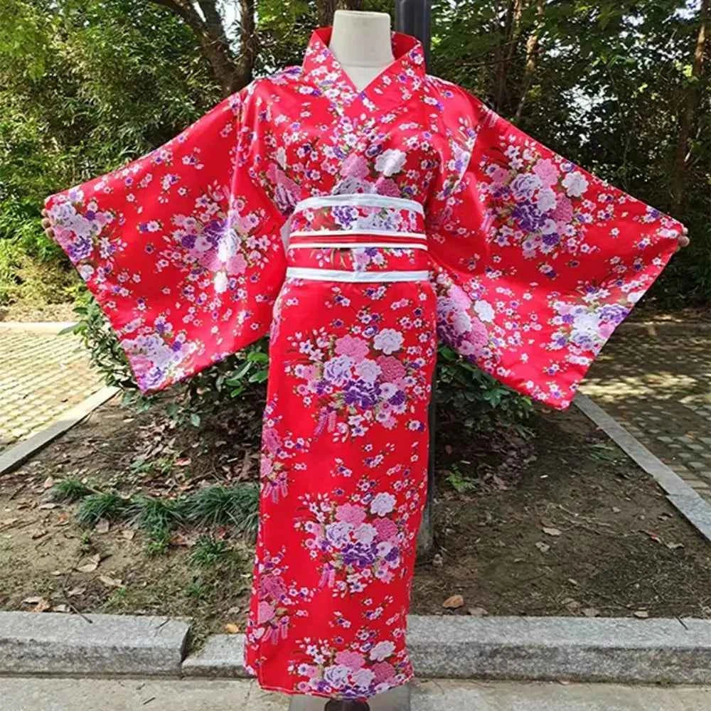 Cosplay Costume Traditional Japanese Kimono Japanese Style Printed Floral Sakura Girl Kimono Dress Asian Elegance