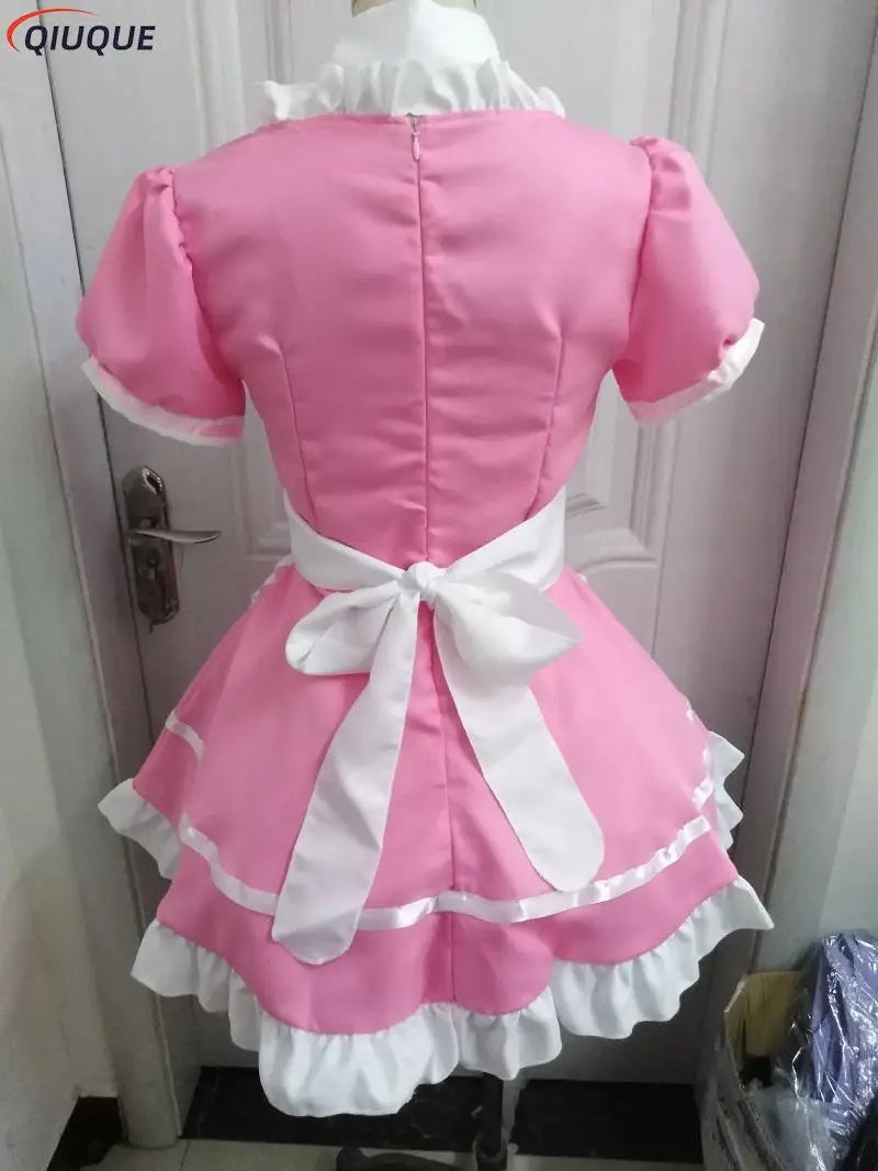 Women Pink Maid Outfit Sweet Gothic Lolita Dresses Anime K-ON! Cosplay Costume Apron Dress Uniforms Plus Size Halloween Uniforms