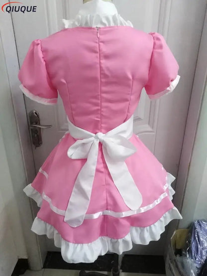 Women Pink Maid Outfit Sweet Gothic Lolita Dresses Anime K-ON! Cosplay Costume Apron Dress Uniforms Plus Size Halloween Uniforms