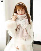 Japanese Liz New Lazy Wind Girls Sweet Plaid Lace Bow Scarf Soft Warm Women's Winter Lolita Scarf
