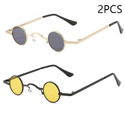 Vintage Rock Punk Man Sunglasses Classic Small Round Sunglasses Women Wide Bridge Metal Frame Black Lens Driving Eyewear SS69 8.69 Beige