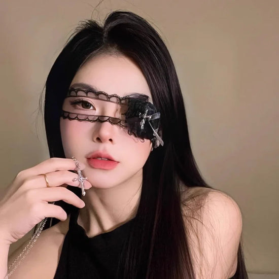 Halloween Punk Gothic Cross Eye Mask Cosplay Lolita Eye Patch Lace Heart Bow Eyewear Accessories Carnival Props SS69