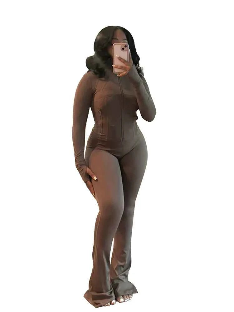 Elegant Sports Women Clothing Sales Long Sleeve Tops Flare Pants 2 Two Pieces Sets Tracksuit Streetwear Jogging Leggings Outfits