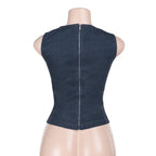 Talenza Women's Sleeveless Round Neck Vest Summer Solid Color Hollow Slim Vest Top Fashion Sexy Streetwear Women's Slim Vest Top SS69