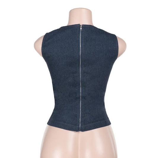 Talenza Women's Sleeveless Round Neck Vest Summer Solid Color Hollow Slim Vest Top Fashion Sexy Streetwear Women's Slim Vest Top SS69