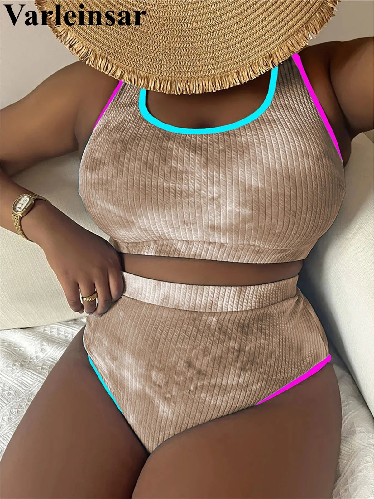 0XL - 4XL New Tie Dye Bikini Large Size Swimwear Plus Size Women Swimsuit Female Two-pieces Bikini set Bather Bathing Suit V5948 SS69