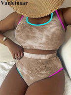 0XL - 4XL New Tie Dye Bikini Large Size Swimwear Plus Size Women Swimsuit Female Two-pieces Bikini set Bather Bathing Suit V5948 SS69