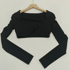 Long Sleeve Yoga Shirts Sexy Sports Top Tight Gym Clothes Woman Fitness Crop Top with Chest Pad Workout Yoga Top Athleisure - SS69