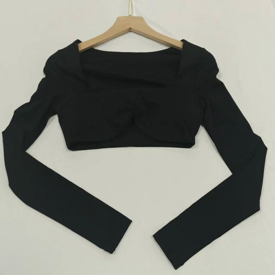 Long Sleeve Yoga Shirts Sexy Sports Top Tight Gym Clothes Woman Fitness Crop Top with Chest Pad Workout Yoga Top Athleisure - SS69