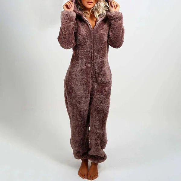 Women Hooded Sleepwear Onesies Fluffy Plush Thermal Warm Hoodies Jumpsuits Rompers Loose Zipper Bodysuits Pajamas Overall 5XL