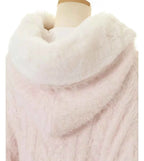 Japanese Sweet Soft Thick Women's Double-Layer Big Ribbon Hooded Knitted Cloak 3 Colors Autumn and Winter Ponchos Warm Jacket