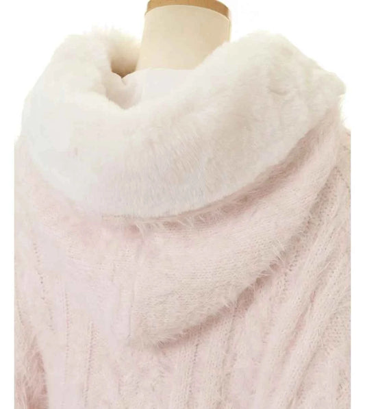 Japanese Sweet Soft Thick Women's Double-Layer Big Ribbon Hooded Knitted Cloak 3 Colors Autumn and Winter Ponchos Warm Jacket