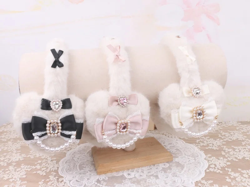 Sweet Mine Rhinestone Love Bow Earmuffs - Lolita Style