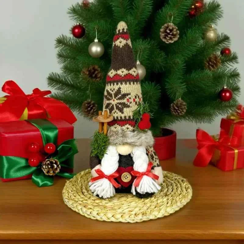 Christmas Decorations, Knitted Hat with Pine Branch, Rudolph Plush Toy, Gnome Faceless Doll Figurine