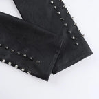 Punk Faux Leather Cropped Jacket with Rivets - Women's Streetwear