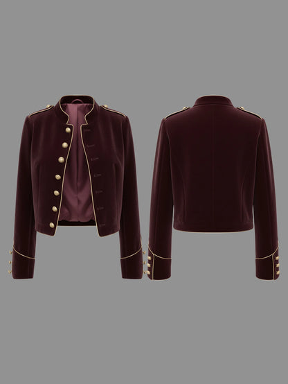 Modigirl Women's Velvet Wine Red Jackets 2025 Autumn Winter Coat Long Sleeves Stand Collar Buttoned Casual Outerwear for Woman