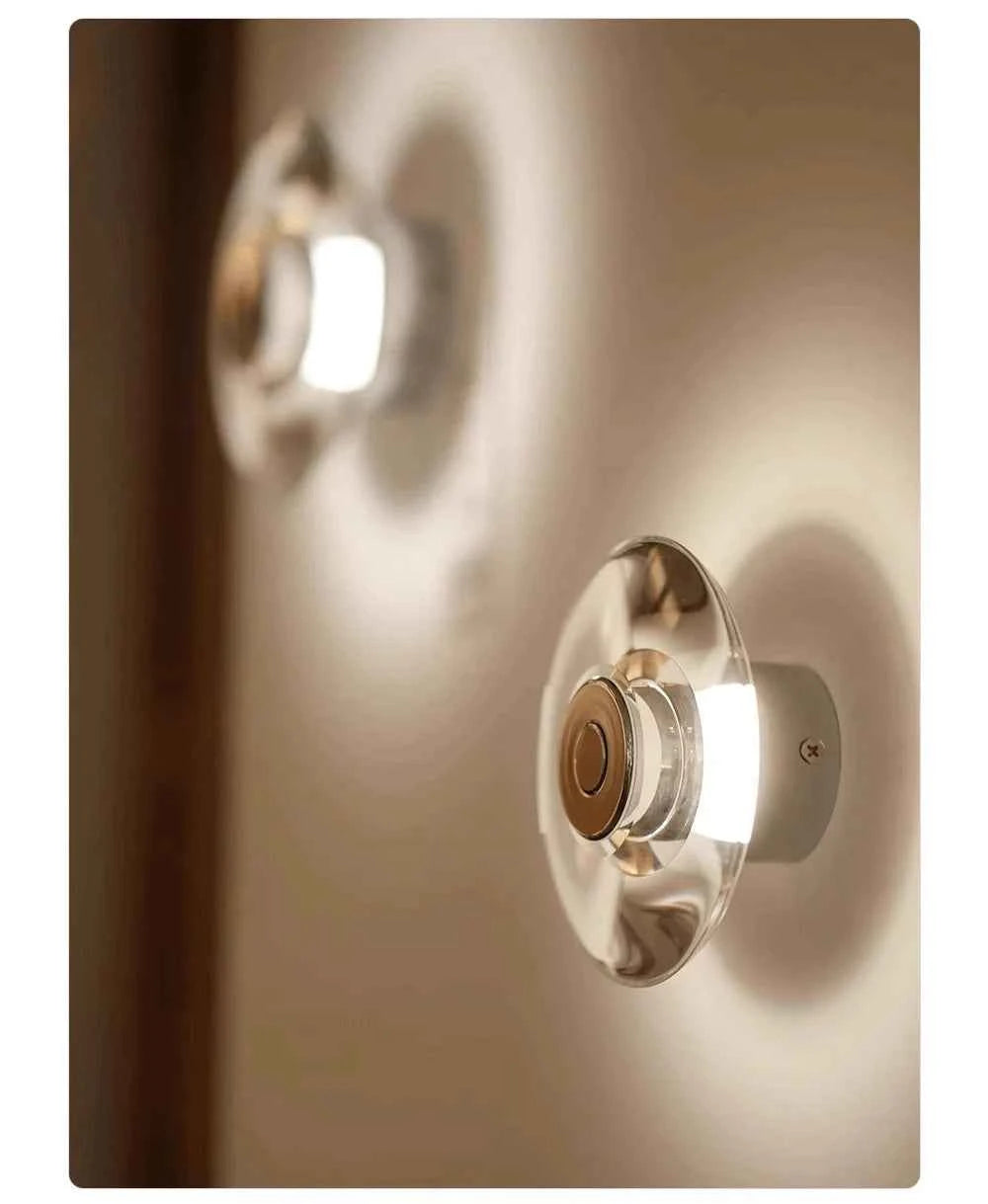 Modern Round Crystal Bedside Lamp Bedroom Living Room Italian LED Sconce Minimalist Art Circular Corridor Mirror Wall Lights