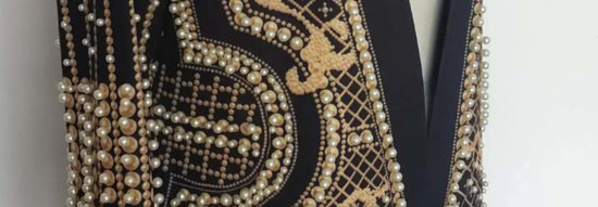 Pearl Embroidery Female Jacket, Full Sleeve Slim Jackets, V Neck, Hidden Button Print Suit, Large Size, Fall Fashion SS69