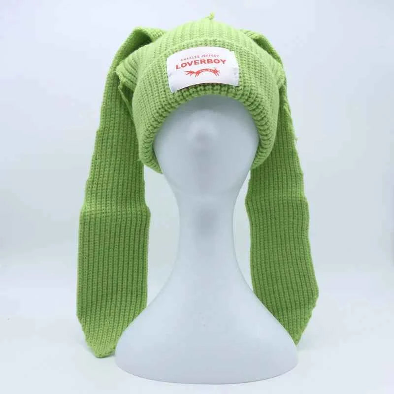 Long fox Ears Knitted Hat Men Women Rabbit Ear Warm Crochet Beanies Kpop Hip Hop Hat Winter Skullies Cap Y2k Christmas Gifty