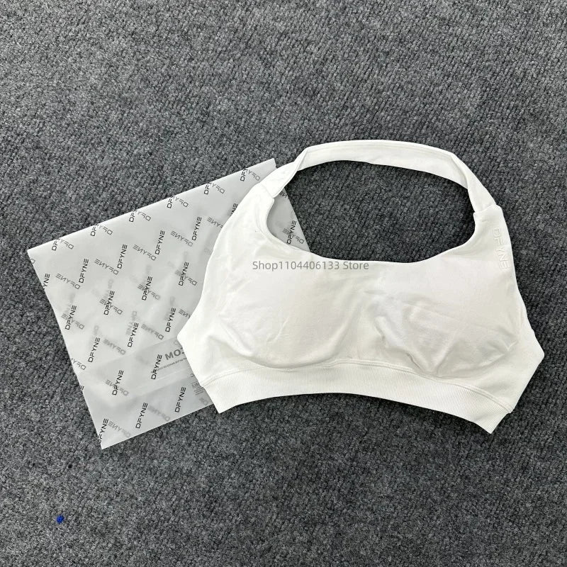 Dfyne Impact Sports Bra Women Seamless Halter Neck Strap Bras with Logo Padded Open Back Yoga Bra Medium Support Gym Crop Top SS69