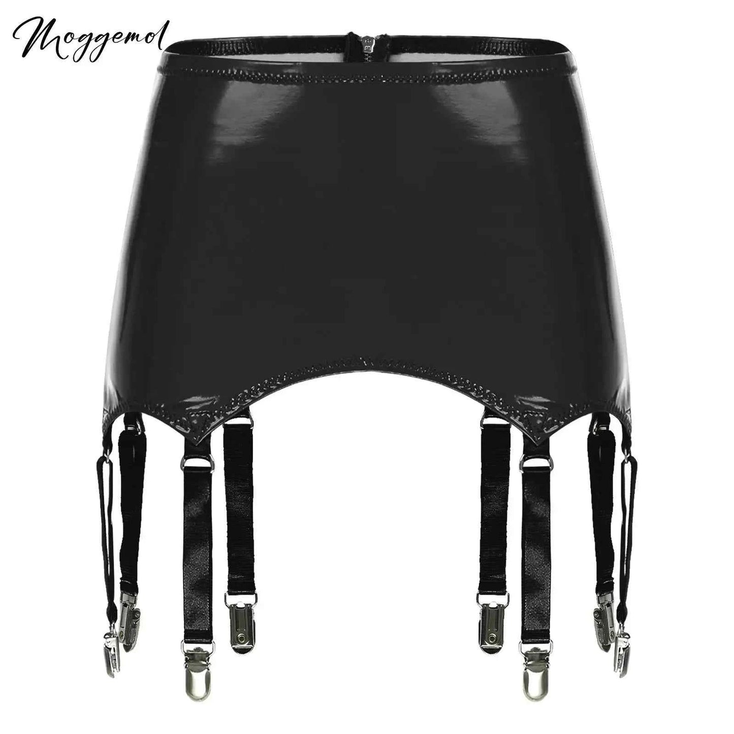 Womens Garters Suspender Belt Skirts Ladies Wet Look Mini Skirts Leather Garters with Metal Clips Clubwear Costume Underwear