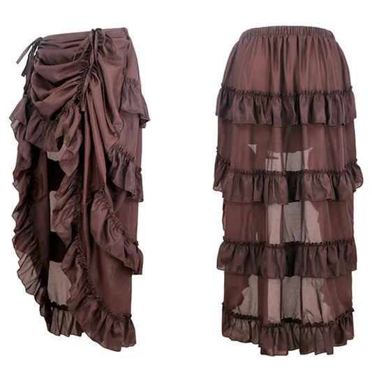Women's Plus Size Victorian Gothic Steampunk Midi Skirt Sexy High-Low Ruffles Vintage Elasticity Pleated Corset Party Skirts SS69