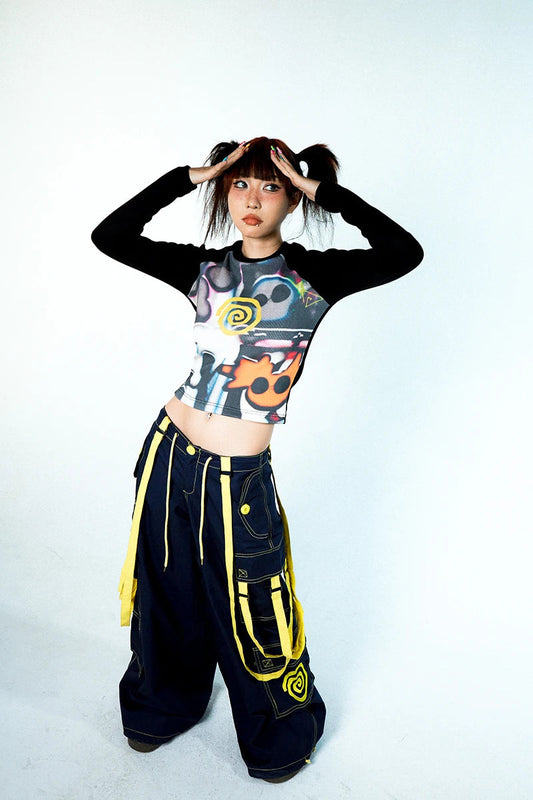 Women Vortex Skull Print Long Sleeve Raglan Stitch Backing T-Shirt Tops Fairy Grunge Graphic Vintage Y2k Slim Long Sleeve Top SS69