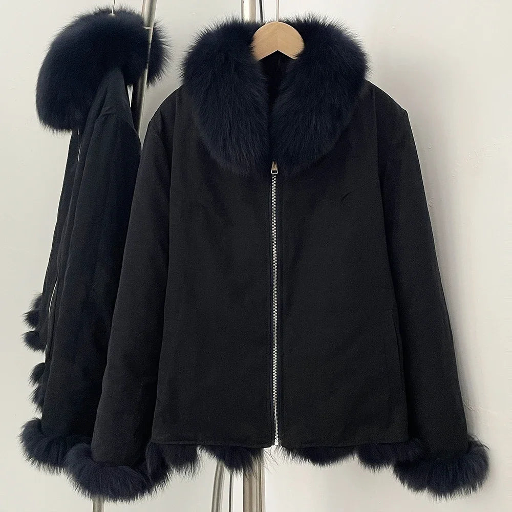 OFTBUY Women's Real Fox Fur Coat - Thick Warm Winter Jacket