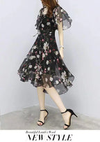 Women floral Chiffon Flower Dress 2026 trends new in Ladies Elegant V Neck short Sleeve korean style Summer Dress Female Clothes