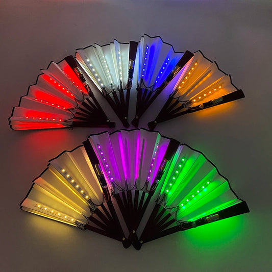 Beautiful Costumes Accessory Props Hand Fans 7 Colors For Choice Men Women Cool Decorative Glow Fan Light Up Disco Dance Night SS69
