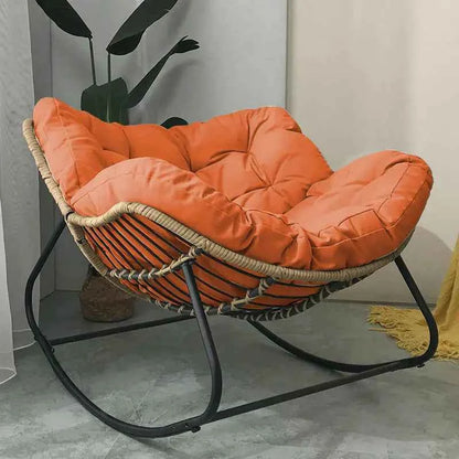 Realife Woven Rattan Rocking Chair Comfortable Soft Bag For Sitting Or Lying Lazy Rocking Chair Balcony Home Use Wrought Iron