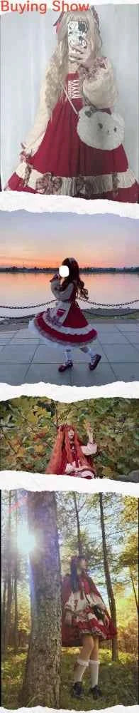 MAGOGO Christmas Lolita Dress Kawaii Costume Red Cloak Soft Sister Long Sleeve Party OP Victorian Dress Japanese Lolita Clothing