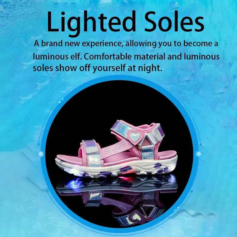 Girls' LED Sandals Children's Toddler Sports Beach Blue Pink Girls' Soft Shining Shoes Outdoor Soft Anti-Slip Princess LED Shoe