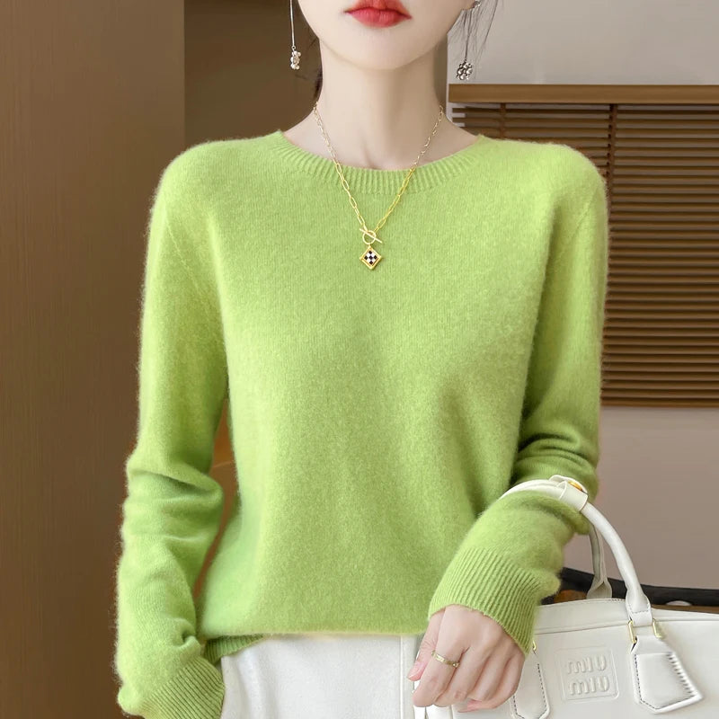Addonee Women's 100% Merino Wool O-Neck Pullover Sweater - Heavyweight Knit