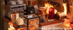 Robotime DIY Wooden Dollhouse Set  NO.17 Coffee Model Building Set with Accessories and LED Model Kit for Adult and Children