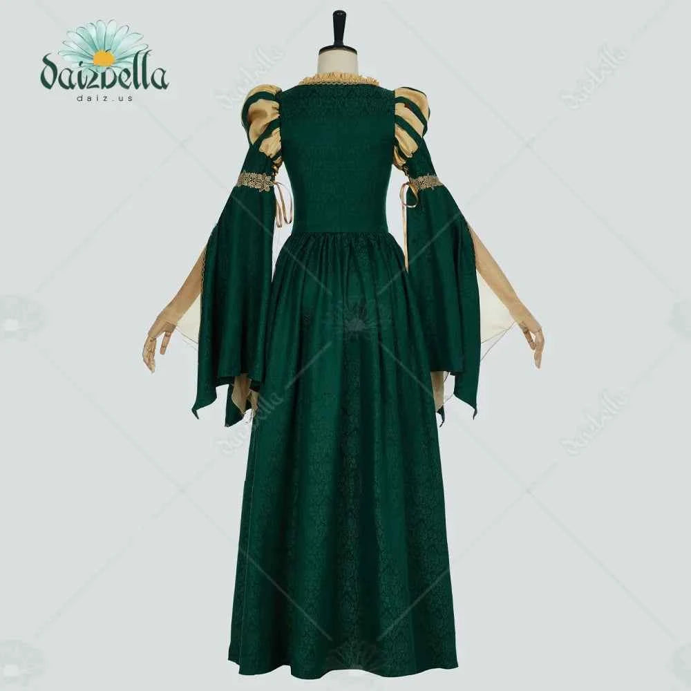 DAIZBELLA Women Medieval Renaissance Costume Pseudo-two-piece Vintage Renaissance Fair Dress with Wide Sleeves Lace