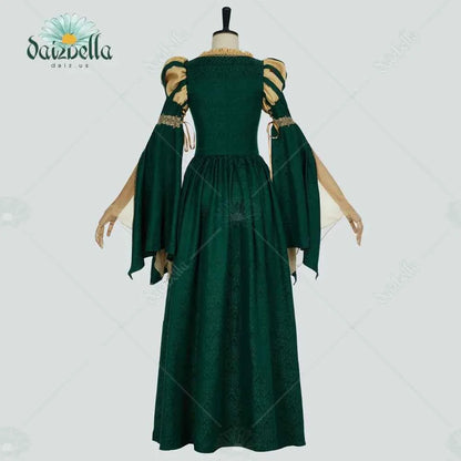 DAIZBELLA Women Medieval Renaissance Costume Pseudo-two-piece Vintage Renaissance Fair Dress with Wide Sleeves Lace