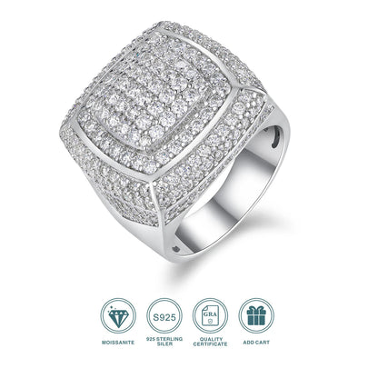 JIUZUAN Full Moissanite Ring Round Pave 925 Silver 18K Gold Plated Hip Hop Style Jewelry Gift Comes with GRA Certificate SS69