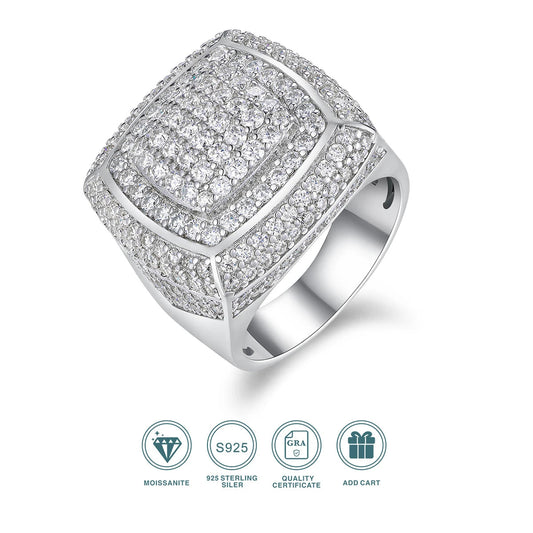 JIUZUAN Full Moissanite Ring Round Pave 925 Silver 18K Gold Plated Hip Hop Style Jewelry Gift Comes with GRA Certificate SS69