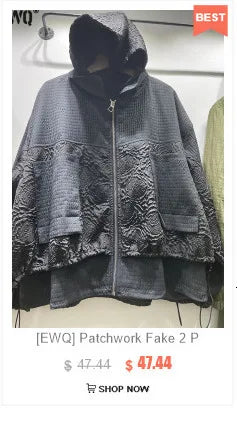 [EWQ] Vintage Long Sleeve Denim Pockets Patchwork V-Neck Orange-red Sweater Loose Tops Old Designs Women Pullover Knitted 6U1329 SS69