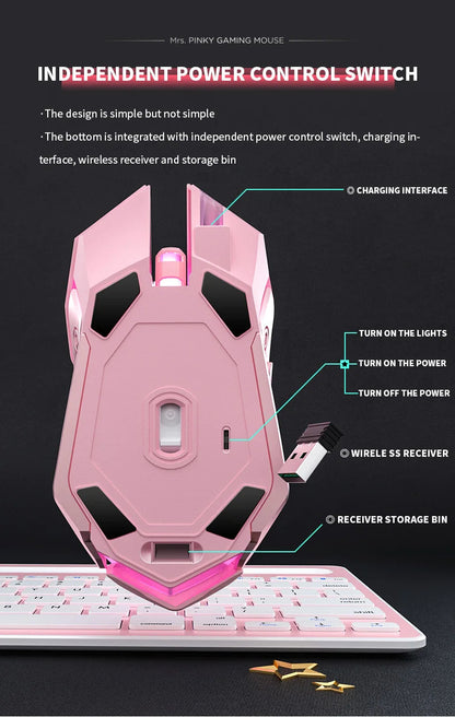 Gaming Mute Rechargeable Mouse 2.4GWireless Pink USB  RGB Gamer Ergonomic Mice Optical Office Computer Mouse for IOS Android SS69