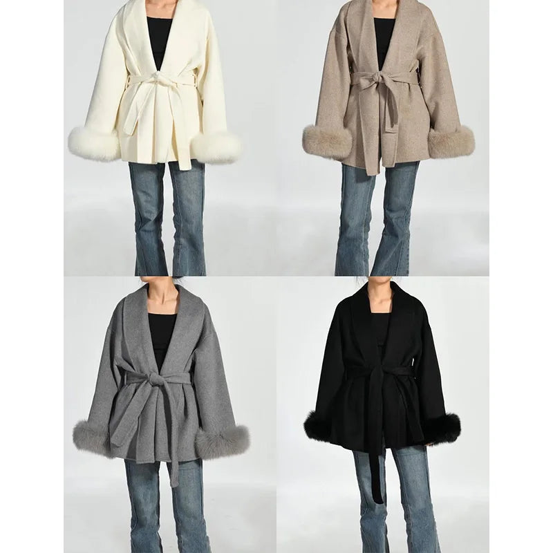 TARUXY Women's Double-Sided Wool Coat with Removable Sashes