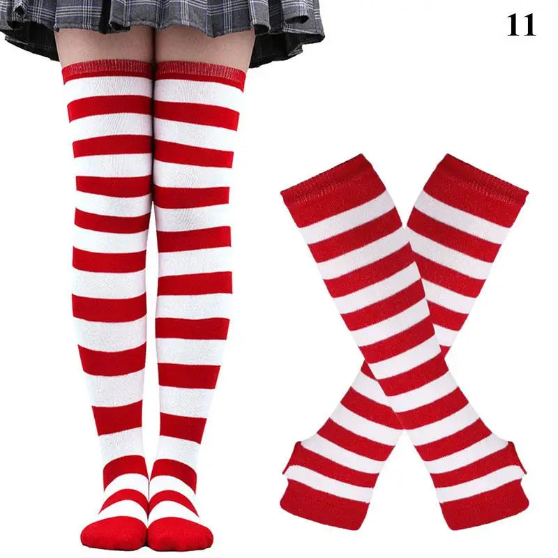 Gothic Striped Over Knee Socks & Arm Warmer Set